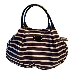 Kate Spade Black/White Striped 'Karen' Pleated Satchel